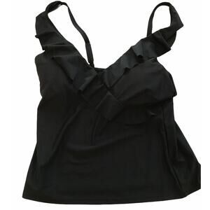 12 Chaps Women's Black Bathing Swim Suit Top New V-Neck Ruffle Adjustable Strap